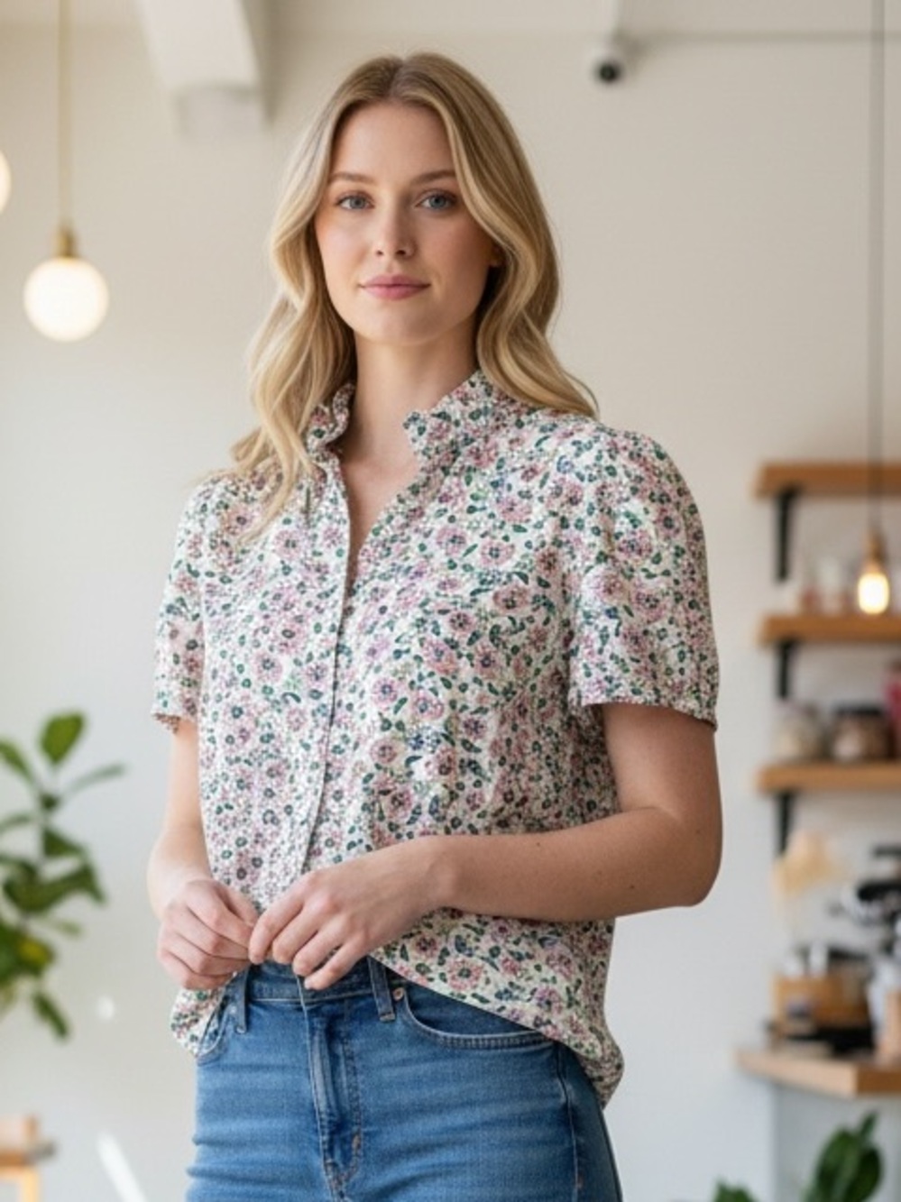 J. Crew Large floral button-down top